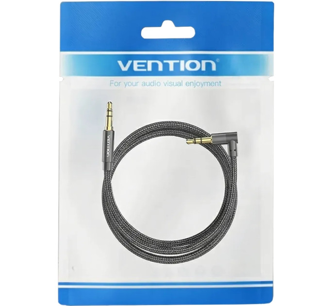 Vention Кабель мультимедійний Cotton Braided 3.5mm Male to Male Right Angle Audio Cable 1M Black Aluminum Alloy Type VENTION (BAZBF)