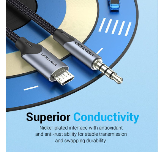 Vention Кабель мультимедійний Micro USB Male to TRRS 3.5mm Male Audio Cable 1M Black VENTION (BDGBF)