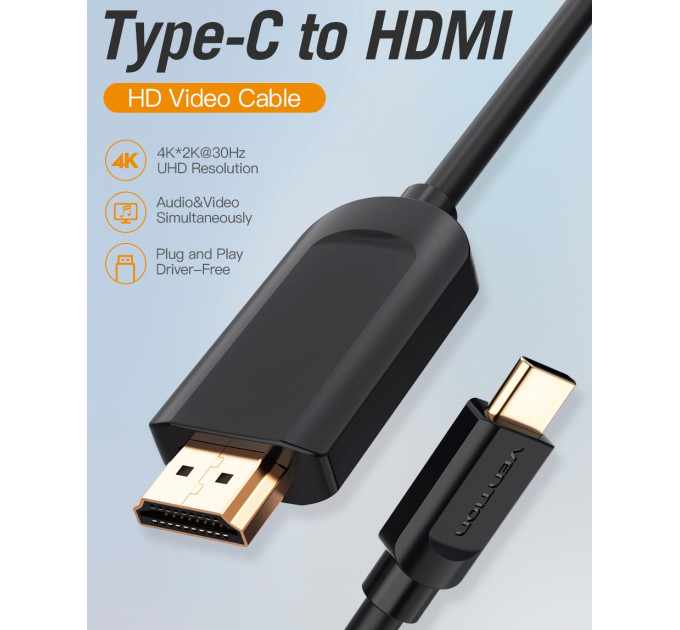 Vention Кабель мультимедійний Type-C to HDMI Cable 1.5M Black VENTION (CGUBG)