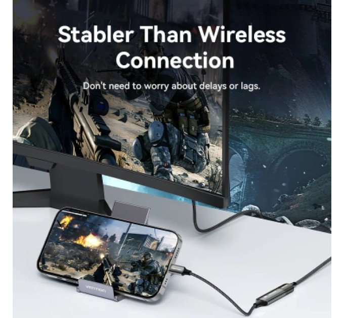 Vention Кабель мультимедійний Cotton Braided USB-C to DP 8K Converter 0.25M Black Zinc Alloy Type VENTION (CRGBC)