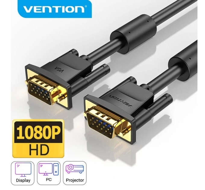 Vention Кабель мультимедійний VGA(3+6) Male to Male Cable with ferrite cores 5M Black VENTION (DAEBJ)