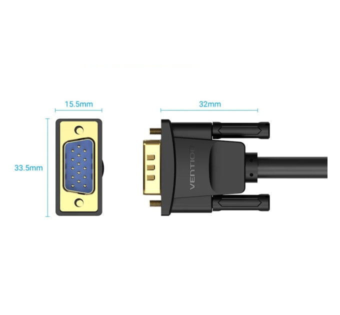 Vention Кабель мультимедійний VGA(3+6) Male to Male Cable with ferrite cores 5M Black VENTION (DAEBJ)