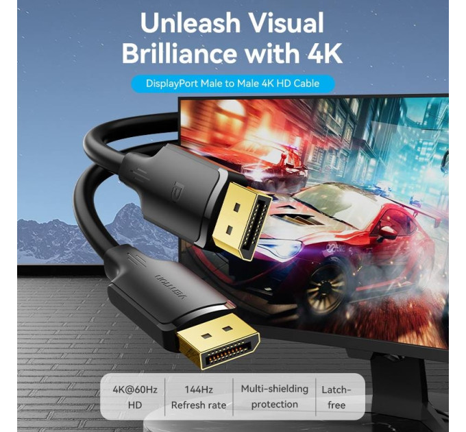 Vention Кабель мультимедійний DisplayPort Male to Male 4K HD Cable 1M Black VENTION (HAKBF)