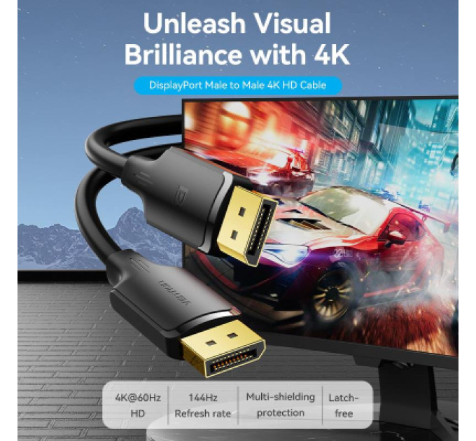 Vention Кабель мультимедійний DisplayPort Male to Male 4K HD Cable 1M Black VENTION (HAKBF)