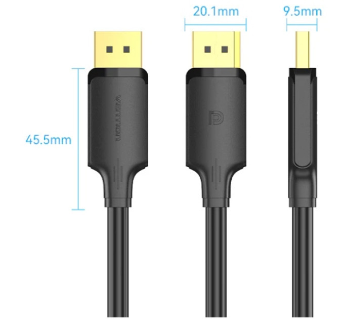 Vention Кабель мультимедійний DisplayPort Male to Male 4K HD Cable 1M Black VENTION (HAKBF)