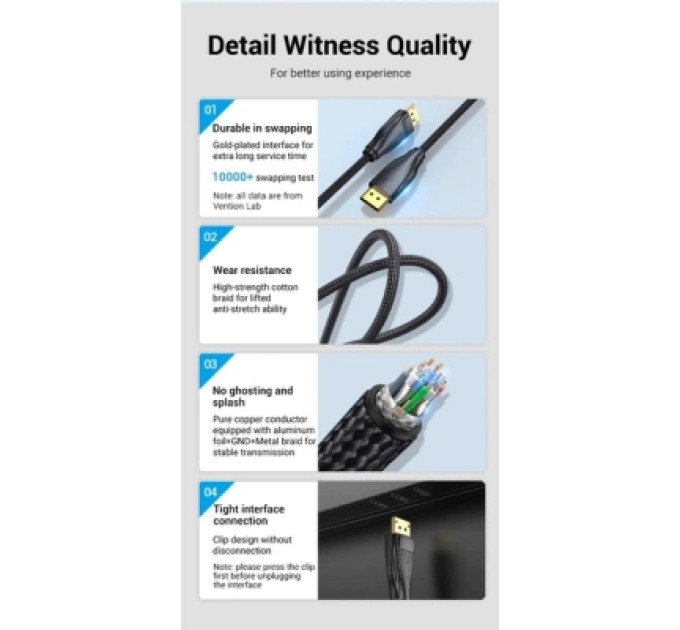 Vention Кабель мультимедійний Cotton Braided DP Male to Male Cable 3M Black VENTION (HCCBI)