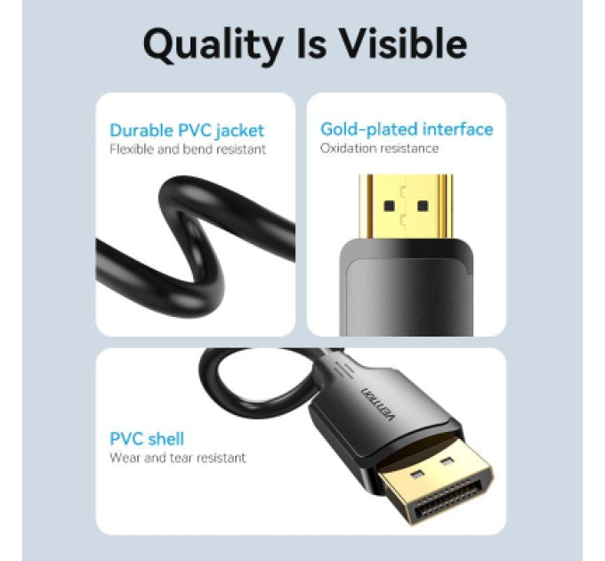 Vention Кабель мультимедійний DisplayPort Male to HDMI-A Male 4K HD Cable 1.8M Black VENTION (HFOBAC)