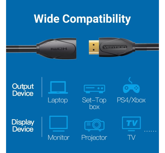 Vention Кабель мультимедійний HDMI Extension Cable 2M Black VENTION (VAA-B06-B200)