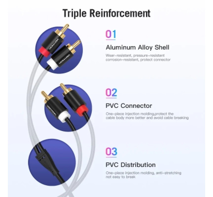 Vention Кабель мультимедійний 2RCA Male to Male Audio Cable 1M Black Metal Type VENTION (VAB-R06-B100)