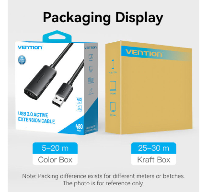 Vention Дата кабель USB 2.0 Type-A Male to Type-A Female Active Extension Cable 5M Black VENTION (CBKBJ)