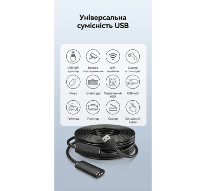 Vention Дата кабель USB 2.0 Type-A Male to Type-A Female Active Extension Cable 20M Black VENTION (CBKBQ)