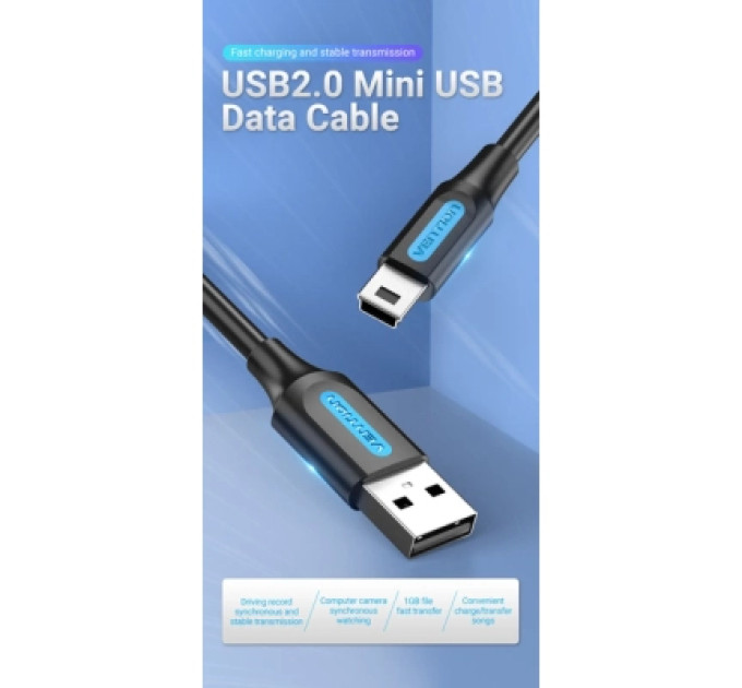 Vention Дата кабель USB 2.0 A Male to Mini-B Male Cable 2M Black PVC Type VENTION (COMBH)