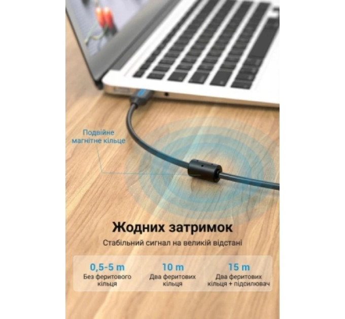 Vention Дата кабель USB 2.0 A Male to B Male Cable with Ferrite Cores 10M Black PVC Type VENTION (COQBL)