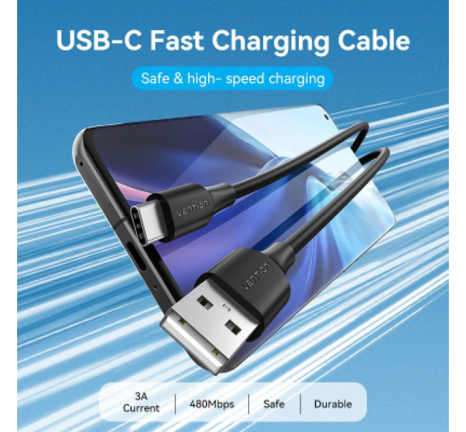 Vention Дата кабель USB 2.0 A Male to C Male 3A Cable 1M Black VENTION (CTHBF)