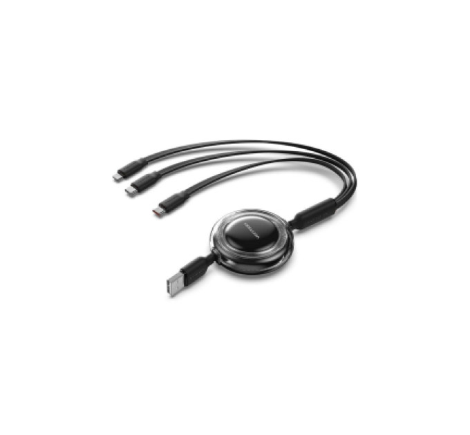 Vention Дата кабель 3-in-1 USB 2.0 Type-A Male to USB-C Male + USB-C Male + Lightning Male 3.5A Retractable Cable 1. VENTION (TRJBBE)