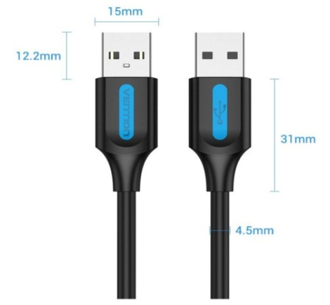 Vention Дата кабель USB 2.0 A Male to A Male Cable 1M Black PVC Type VENTION (COJBF)