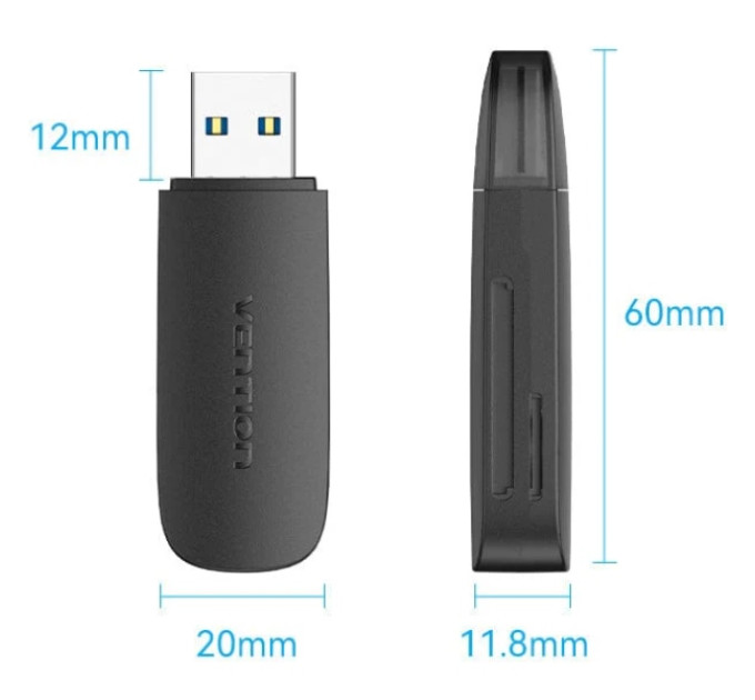 Vention Зчитувач флеш-карт 2-in-1 USB 3.0 A Card Reader(SD+TF) Black Dual Drive Letter VENTION (CLGB0)