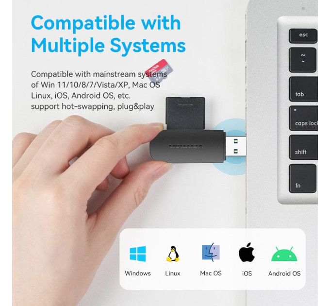 Vention Зчитувач флеш-карт 2-in-1 USB 3.0 A Card Reader(SD+TF) Black Dual Drive Letter VENTION (CLGB0)