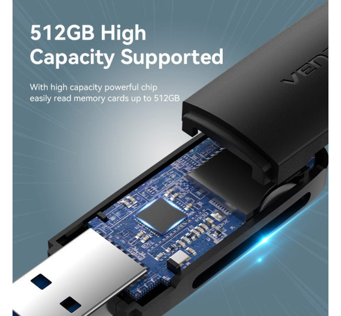 Vention Зчитувач флеш-карт 2-in-1 USB 3.0 A Card Reader(SD+TF) Black Dual Drive Letter VENTION (CLGB0)