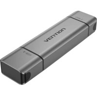 Зчитувач флеш-карт 2-in-1 USB 3.0 A+C Card Reader(SD+TF) Gray Dual Drive Letter Aluminum Alloy Type VENTION (CLLH0)