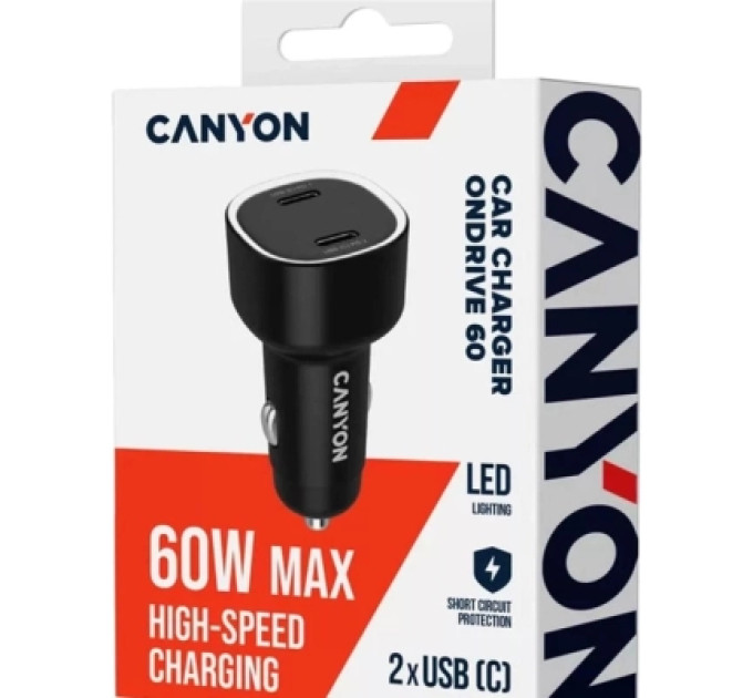 Canyon Зарядний пристрій Canyon 2xUSB-C PD60W black (CNE-CCABR3CC)