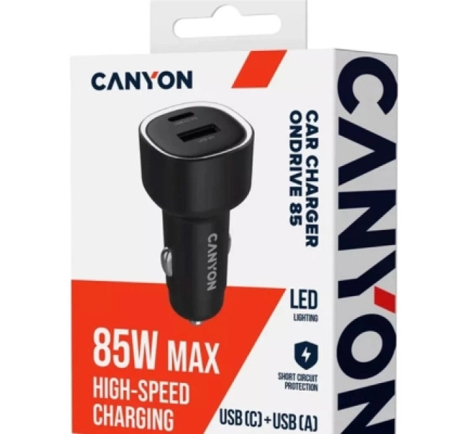 Canyon Зарядний пристрій Canyon 1xUSB + 1xUSB-C PD85W black (CNE-CCABR8AC)