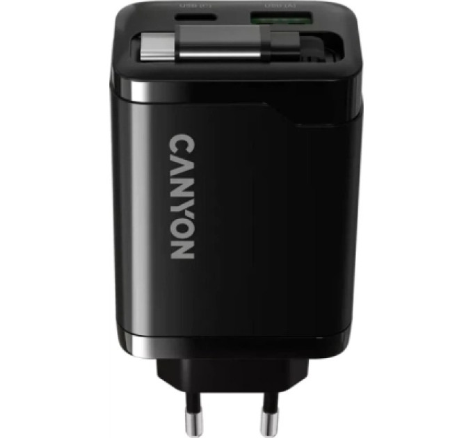 Canyon Зарядний пристрій Canyon 1xUSB-C PD65W + 1xUSB QC3.0 + cable USB-C to USB-C black (CNS-CURC65ACB)