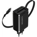 Canyon Зарядний пристрій Canyon 1xUSB-C PD65W + 1xUSB QC3.0 + cable USB-C to USB-C black (CNS-CURC65ACB)