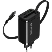 Зарядний пристрій Canyon 1xUSB-C PD65W + 1xUSB QC3.0 + cable USB-C to USB-C black (CNS-CURC65ACB)