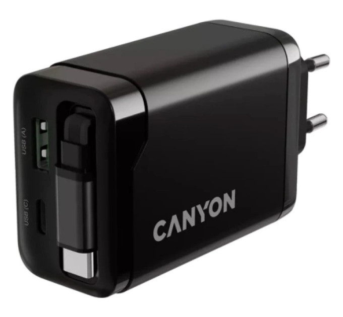 Canyon Зарядний пристрій Canyon 1xUSB-C PD65W + 1xUSB QC3.0 + cable USB-C to USB-C black (CNS-CURC65ACB)