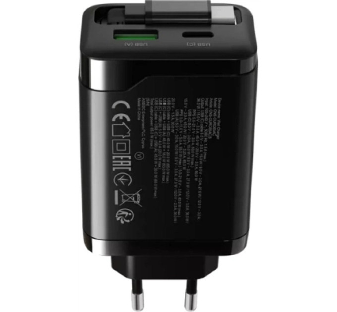 Canyon Зарядний пристрій Canyon 1xUSB-C PD65W + 1xUSB QC3.0 + cable USB-C to USB-C black (CNS-CURC65ACB)