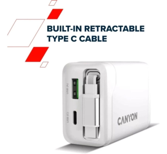 Canyon Зарядний пристрій Canyon 1xUSB-C PD65W + 1xUSB QC3.0 + cable USB-C to USB-C black (CNS-CURC65ACB)