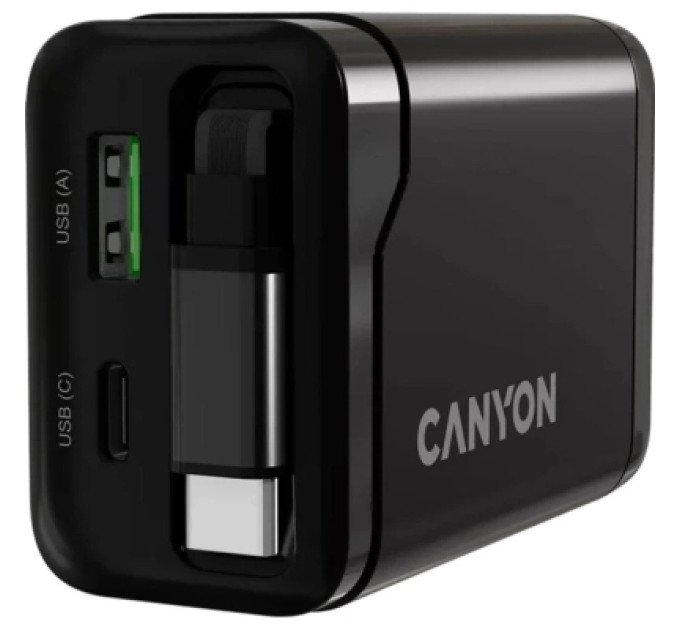 Canyon Зарядний пристрій Canyon 1xUSB-C PD65W + 1xUSB QC3.0 + cable USB-C to USB-C black (CNS-CURC65ACB)