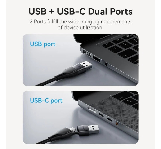 Vention Перехідник USB-C + USB-A to HDMI Adapter 0.15M Gray Aluminium Alloy Type VENTION (ACYHB)