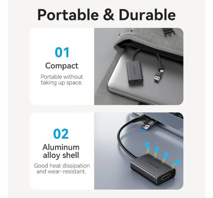 Vention Перехідник USB-C + USB-A to HDMI Adapter 0.15M Gray Aluminium Alloy Type VENTION (ACYHB)
