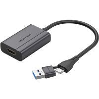 Перехідник USB-C + USB-A to HDMI Adapter 0.15M Gray Aluminium Alloy Type VENTION (ACYHB)