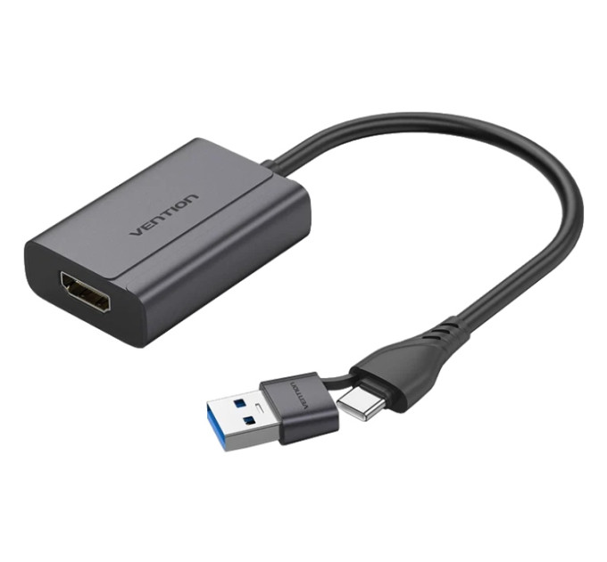 Vention Перехідник USB-C + USB-A to HDMI Adapter 0.15M Gray Aluminium Alloy Type VENTION (ACYHB)