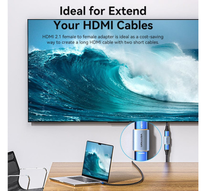 Vention Перехідник HDMI-A Female to Female 8K Adapter Gray Aluminum Alloy Type VENTION (AIUH0)