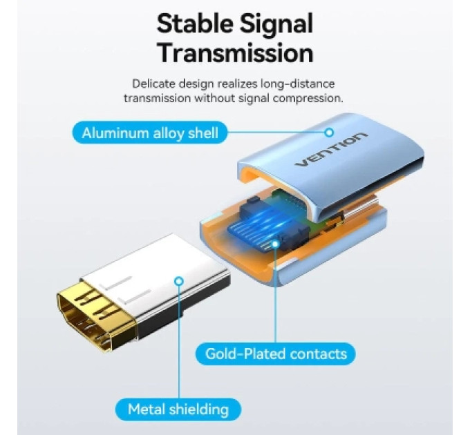 Vention Перехідник HDMI-A Female to Female 8K Adapter Gray Aluminum Alloy Type VENTION (AIUH0)