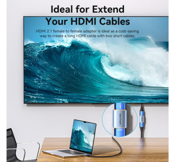 Vention Перехідник HDMI-A Female to Female 8K Adapter Gray Aluminum Alloy Type VENTION (AIUH0)