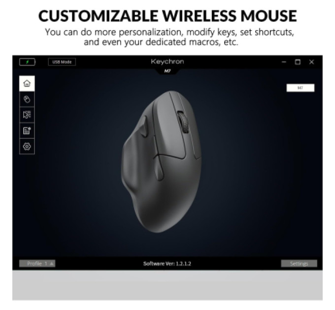 Keychron Мишка Keychron M7 Wireless/Bluetooth/USB Black (M7-A1)