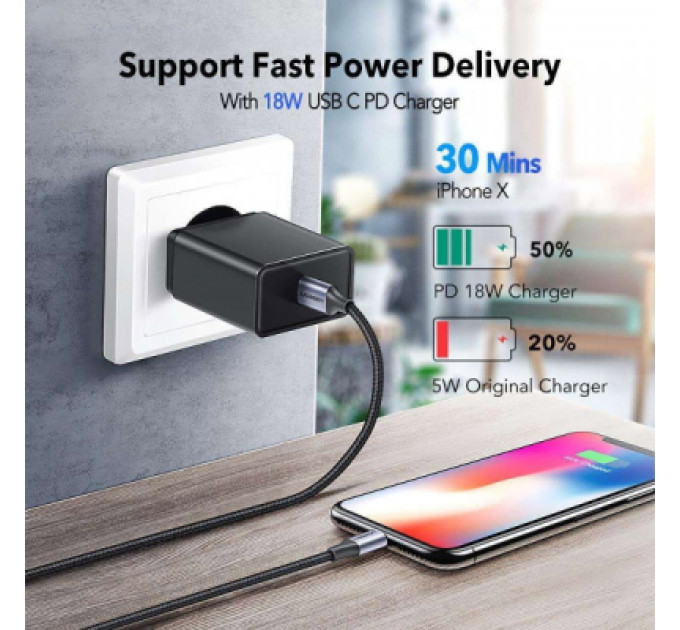 Ugreen Дата кабель USB-C to Lightning 1.0m 3A 60W US304 black UGREEN (60759)