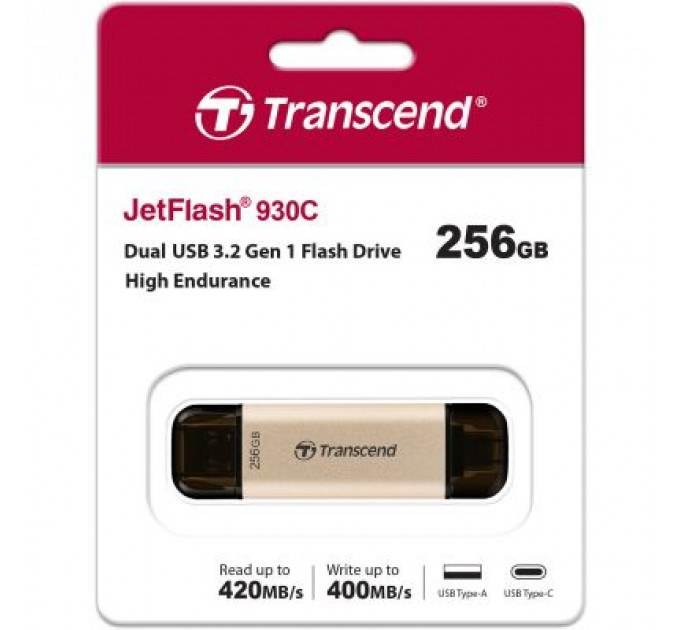 USB флеш накопичувач Transcend 256GB JetFlash 930 Gold-Black USB 3.2/Type-C (TS256GJF930C)