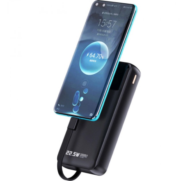 Батарея універсальна Dudao K15Pro 20000mAh PD/22.5W, QC, with built-in cables, Black (6977196682430)