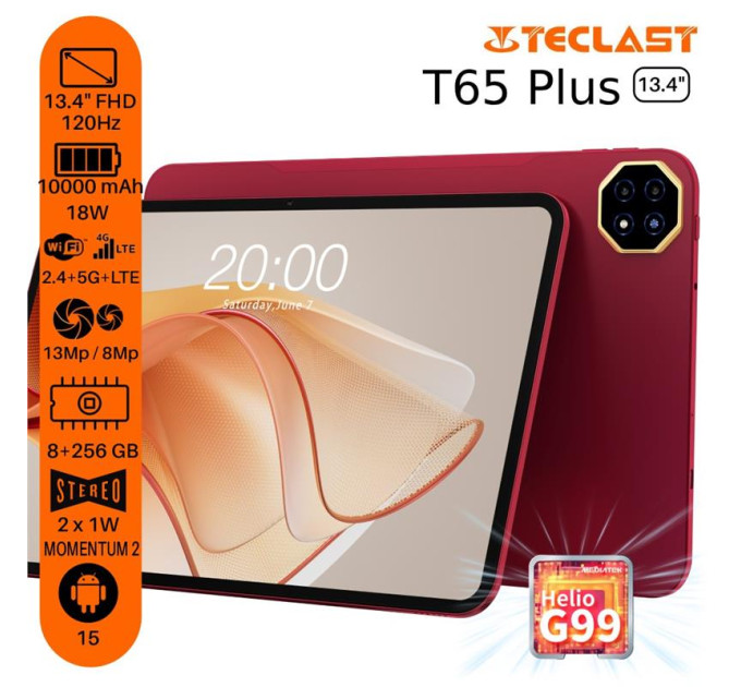 Teclast Планшет Teclast T65 PLUS 13.4” 8/256GB LTE Metal / Red (6940709687956)
