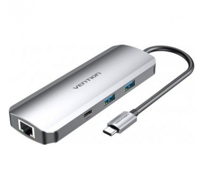 Концентратор Vention USB3.1 Type-C --> HDMI/USB 3.0x2/RJ45/USB-C/SD/TF/TRRS 3.5mm (TOMHB)