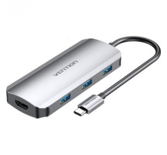 Концентратор Vention USB3.1 Type-C --> HDMI/USB 3.0x3/PD 100W Hub 5-in-1 (TODHB)