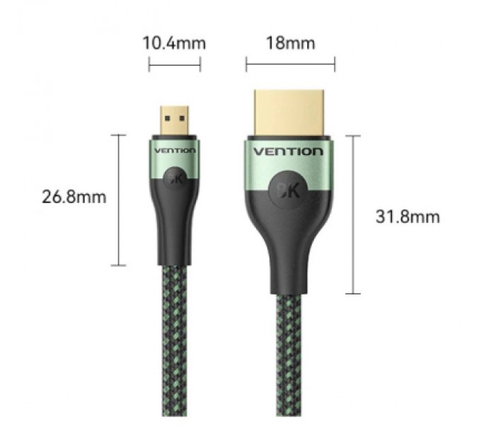 Кабель мультимедійний HDMI M to HDMI micro M 2.1m V2.0 8K 60Hz green VENTION (AGKGH)