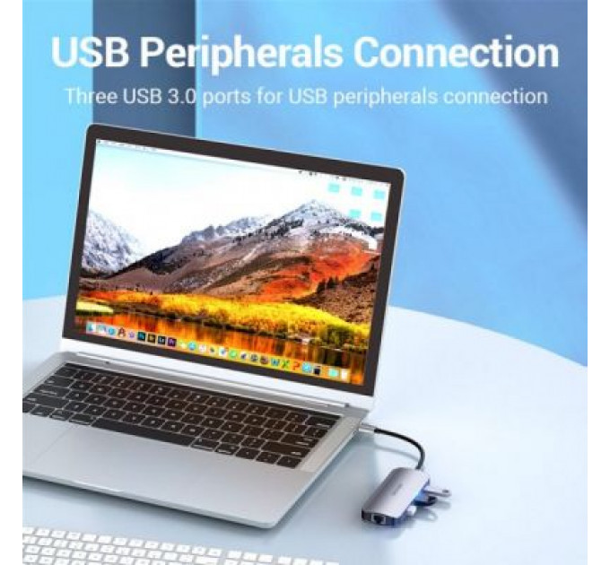 Концентратор Vention USB3.1 Type-C --> HDMI/USB 3.0x3/RJ45/PD 100W Hub 6-in-1 (TOHHB)