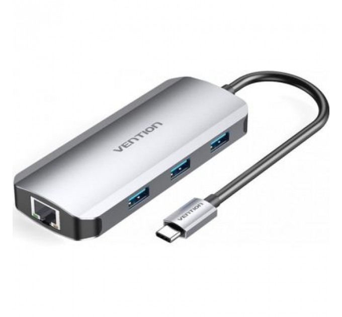Концентратор Vention USB3.1 Type-C --> HDMI/USB 3.0x3/RJ45/PD 100W Hub 6-in-1 (TOHHB)